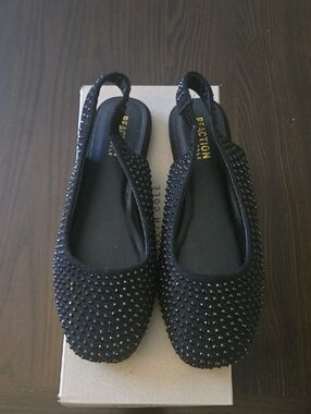 Kenneth Cole Reaction Black Studded Slingback Flats